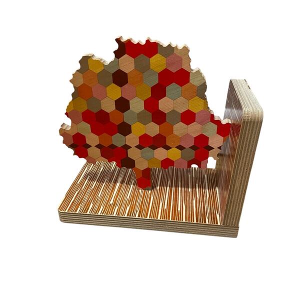 Wolfum Home Adornment Wood Honeycomb Rainbow Pixel Tree Hand Made Book‎ End - Picture 4 of 4